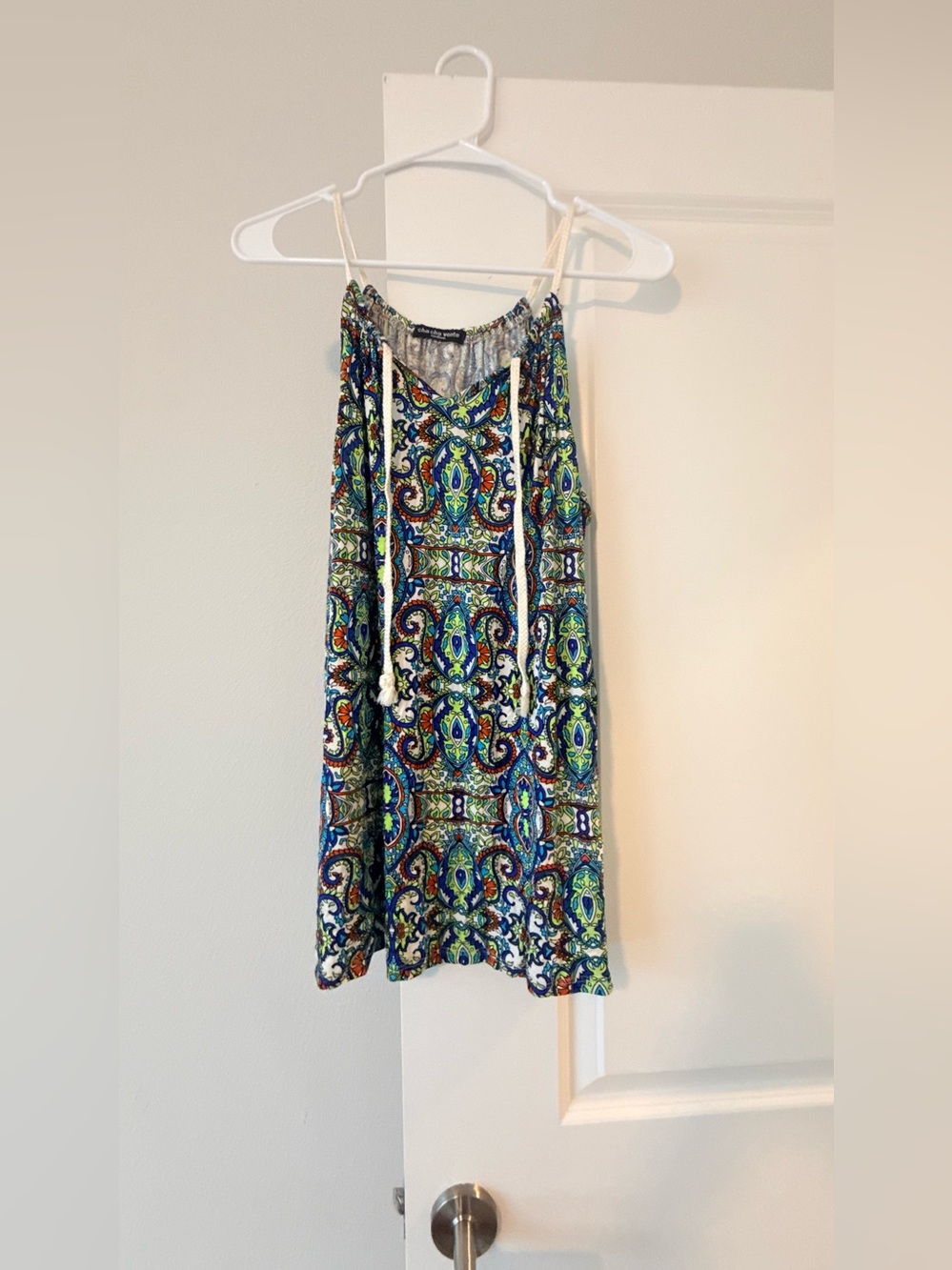 cha cha vente Blue and White Paisley Spaghetti Strap Dress